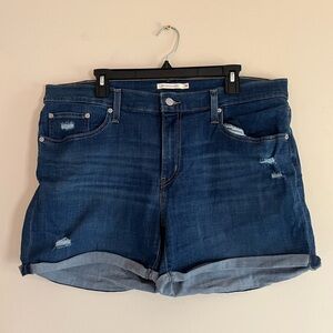 Levi’s Blue Denim Distressed Mid Length Shorts, Size 34 Women’s
